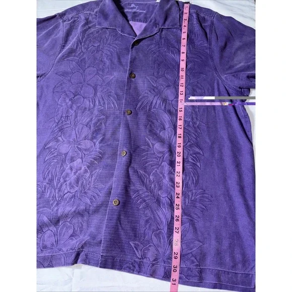 Tommy Bahama Original Fit Silk Tropical Leaf Print Short Sleeve Shirt PURPLE XXL - Picture 3 of 3